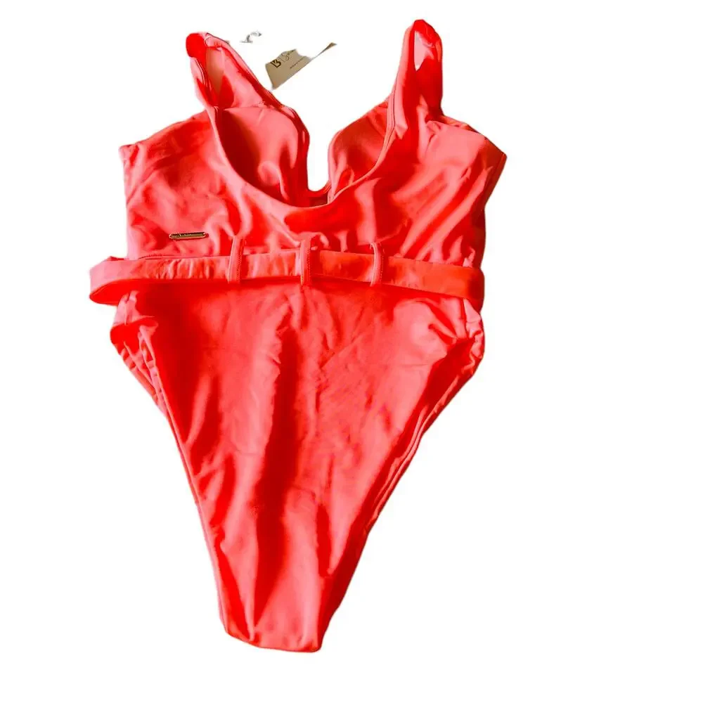 BuffBunny Collection Belted High Waist One Piece Bikini Size Medium NWT Coral